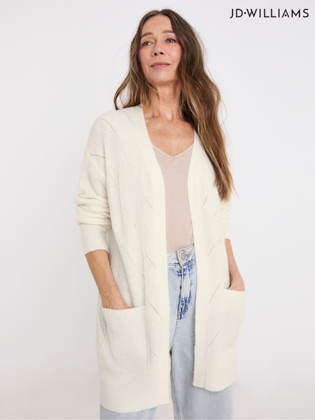 JD Williams White Sponge Mid Length Pointelle Cardigan (F53512) | £30