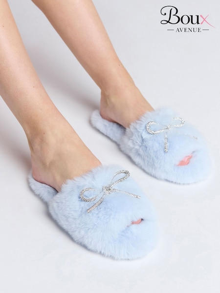 Boux Avenue Blue Cosy Bow Embellished Powder Slider Slippers (F53585) | £20