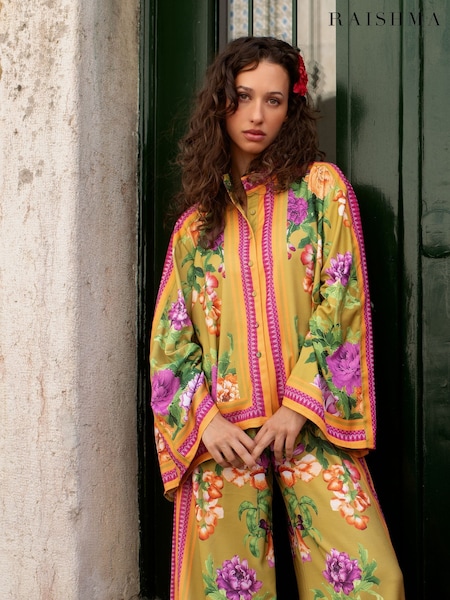 Raishma Green Alisa Elasticated Back Wide Leg Trousers (F53599) | £125