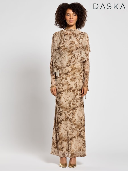 Daska Brown Ali Maxi Dress With Long Sleeves And Front Wrap Detail (F53615) | £110