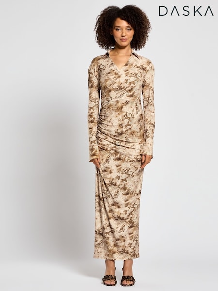 Daska Brown Scorpio Maxi Wrap Dress With Long Sleeves (F53629) | £100