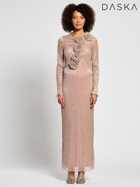 Daska Pink Capella Maxi Dress With Long Sleeves And 3D Flower Details (F53631) | £110