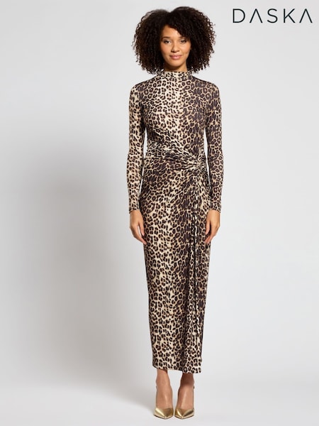 Daska Animal Print Athena Side Twist Maxi Dress With Long Sleeves (F53635) | £100