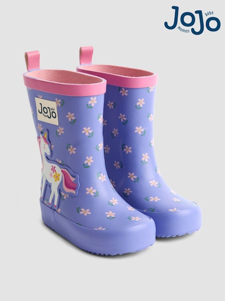 JoJo Maman Bébé Purple Unicorn Character Wellies (F53649) | £23.50 - £25.50