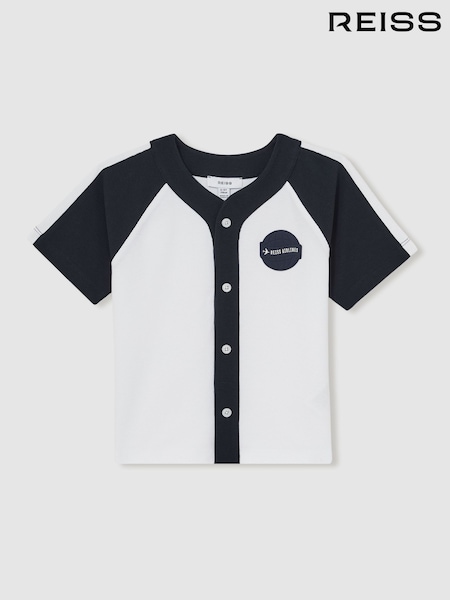 Reiss Off White/Navy Nori 13-14 yrs Cotton Waffle-Knit Badge Shirt (F53657) | £44