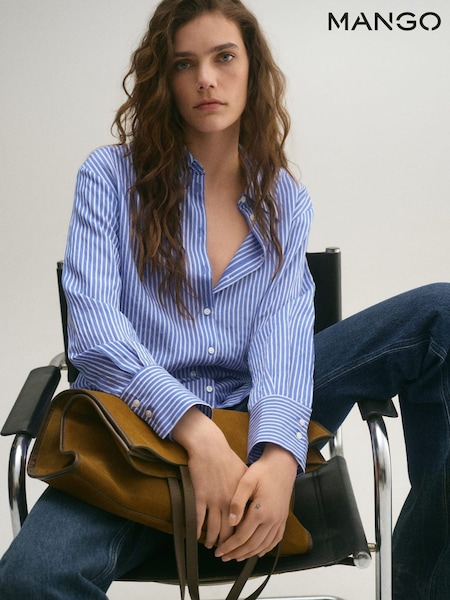 Mango Blue Striped Straight Shirt (F53723) | £36