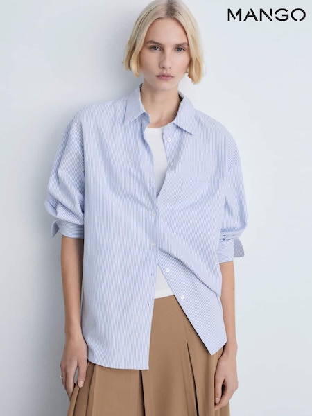 Mango Blue Striped Cotton Shirt (F53732) | £36