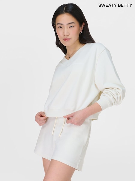 Sweaty Betty White Revive Crop V-Neck Sweat Top (F53761) | £65
