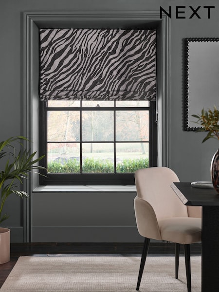 Black/Grey Ready Made Blackout/Thermal Roman Blind Velvet Zebra Print (F53763) | £50 - £110