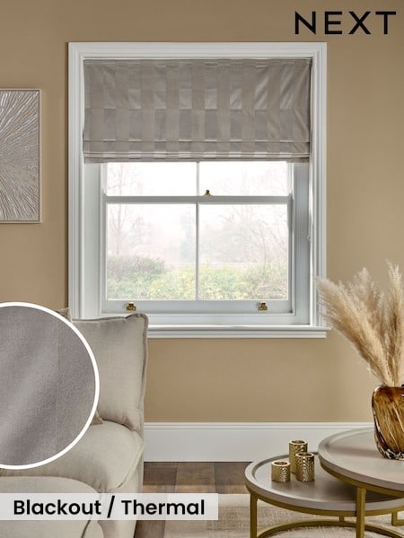 Mink Natural Ready Made Blackout/Thermal Roman Blind Stripe Matte Velvet (F53769) | £45 - £105