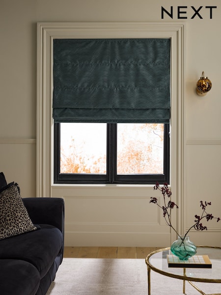 Teal Blue Ready Made Blackout/Thermal Roman Blind Swirl Jacquard (F53770) | £55 - £115