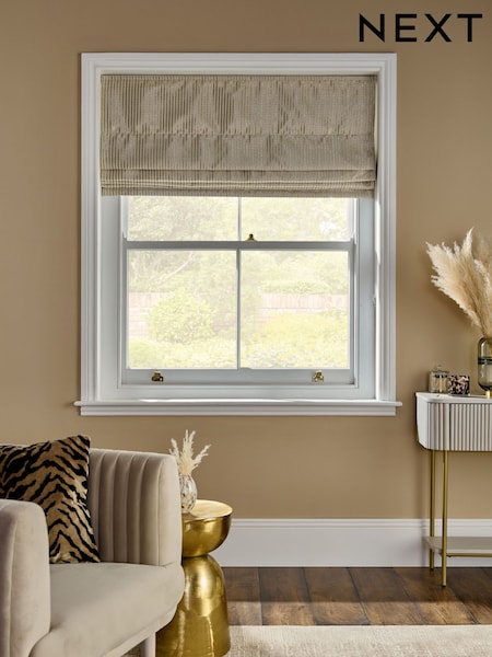 Champagne Gold Ready Made Blackout/Thermal Roman Blind Metallic Stripe Jacquard (F53775) | £55 - £115