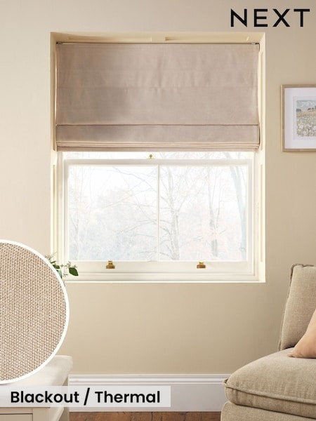 Natural Ready Made Blackout/Thermal Roman Blind Fine Chenille (F53796) | £45 - £105