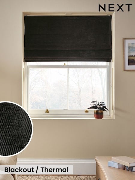 Charcoal Grey Ready Made Blackout/Thermal Roman Blind Fine Chenille (F53797) | £45 - £105