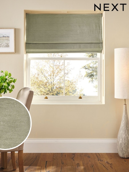 Sage Green Ready Made Blackout/Thermal Roman Blind Fine Chenille (F53798) | £45 - £105