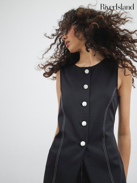 River Island Black Top Stitch Waistcoat (F53823) | £35