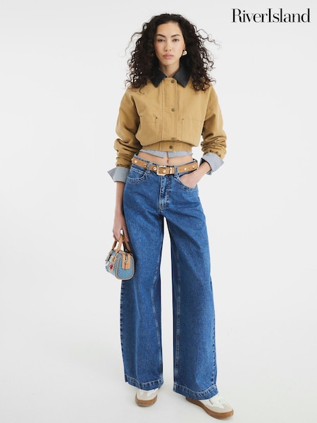 River Island Blue Oversized Barrel 100% Cotton Jeans (F53877) | £48