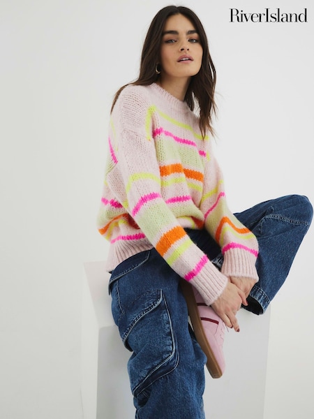 River Island Pink Bright Stripe Jumper (F53900) | £42
