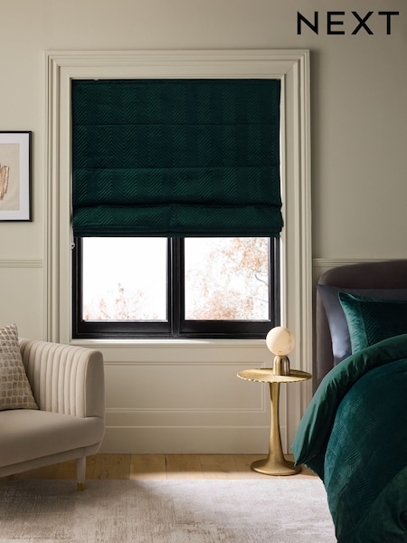 Green Ready Made Blackout and Thermal Madison Quilted Velvet Roman Blind (F53923) | £55 - £115