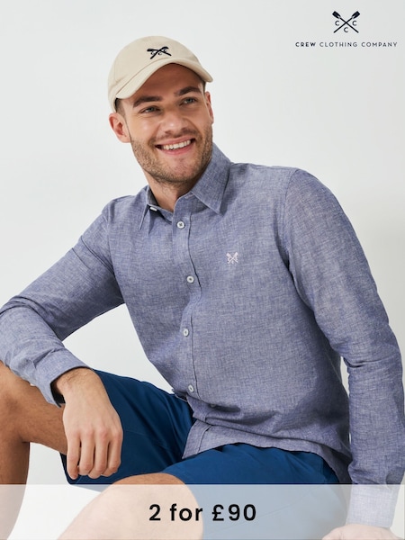 Crew Clothing Company Blue Long Sleeve Linen Shirt (F53926) | £69