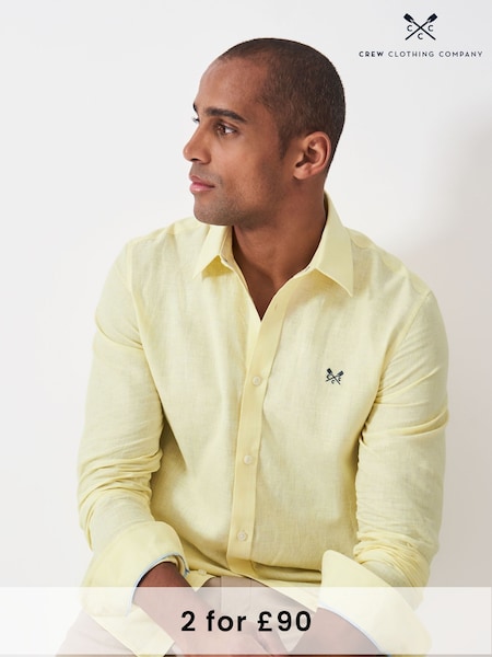 Crew Clothing Company Yellow Long Sleeve Linen Shirt (F53935) | £69