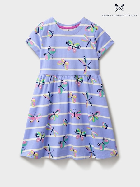 Crew Clothing Company Blue Jersey Printed Dress (F53942) | £22 - £26