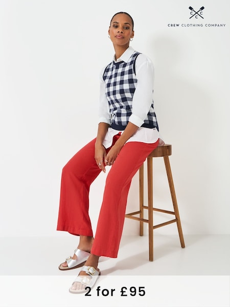 Crew Clothing Company Red Linen Blend Wide Leg Trousers (F53944) | £69