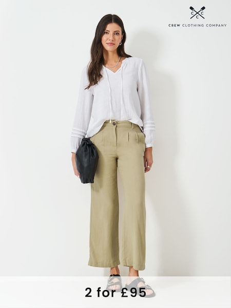 Crew Clothing Company Natural Linen Blend Wide Leg Trousers (F53946) | £69