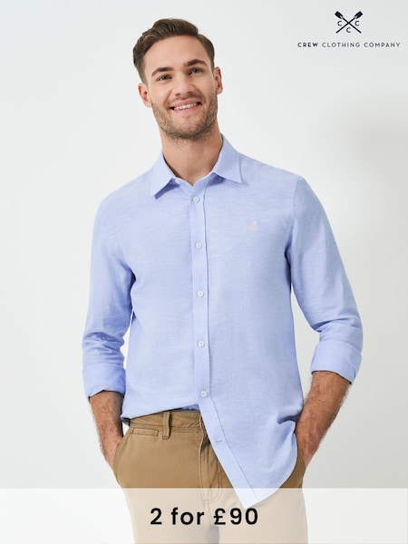 Crew Clothing Company Light Blue Long Sleeve Linen Shirt (F53948) | £69