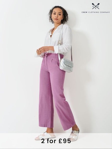 Crew Clothing Company Pink Linen Blend Wide Leg Trousers (F53954) | £69