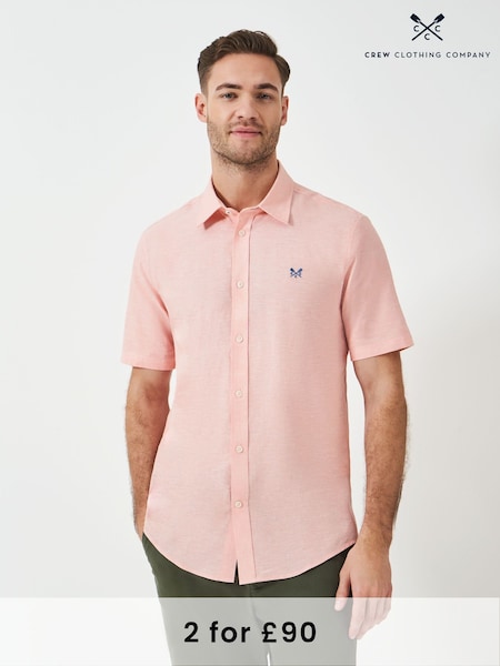 Crew Clothing Company Pink Short Sleeve Linen Shirt (F53958) | £59