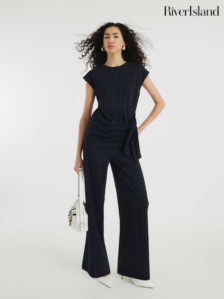 River Island Blue Pinstripe Tie Detail Top (F53976) | £28