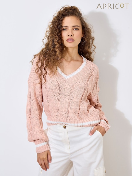 Apricot Pink Cricket Cable Cropped Jumper (F54004) | £40