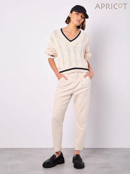 Apricot Natural Cricket Cable Cropped Jumper (F54111) | £40
