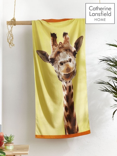 Catherine Lansfield Yellow Giraffe Cotton Beach Towel (F54124) | £11