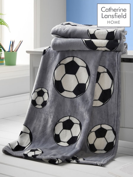 Catherine Lansfield Grey Cosy Football Fleece Throw (F54133) | £13