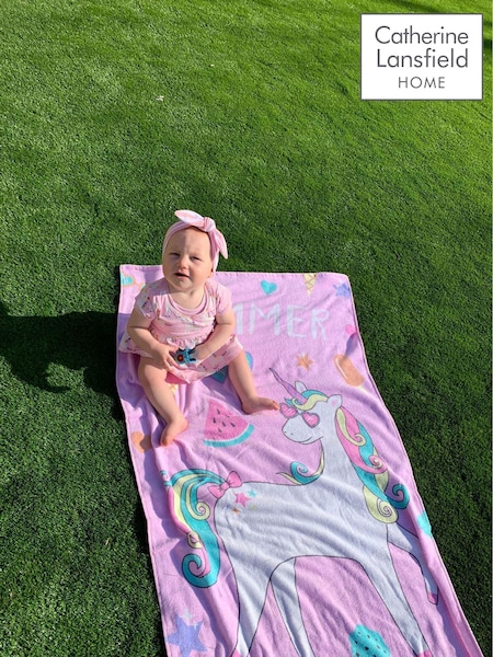 Catherine Lansfield Multi Summer Unicorn Cotton Beach Towel (F54140) | £11