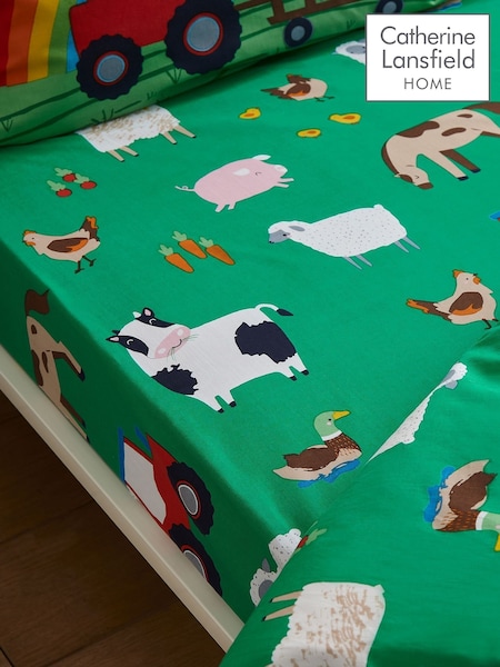 Catherine Lansfield Green Farmyard Animals Fitted Sheet (F54142) | £10 - £13