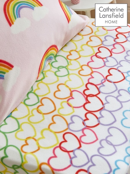 Catherine Lansfield Pink Rainbow Hearts Cosy Fleece Fitted Sheet (F54144) | £10 - £15