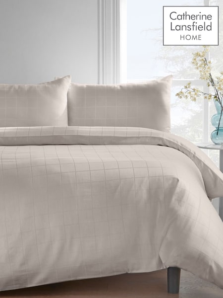 Catherine Lansfield Set of 2 Cream Cotton Rich Check Oxford Pillowcases (F54167) | £10
