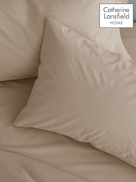 Catherine Lansfield Set of 2 Natural Easy Iron Percale Pillowcases (F54170) | £10