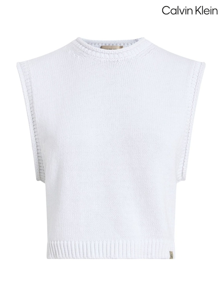 Calvin Klein White Linen Blend Loose Sleeveless Jumper (F54264) | £85