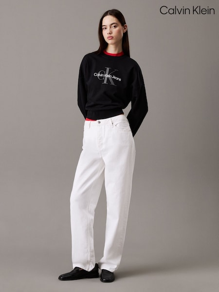 Calvin Klein Black Relaxed Terry Crew Neck Sweatshirt (F54339) | £85