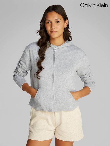 Calvin Klein Grey Icon Cotton Terry Zip Lounge Hoodie (F54343) | £70