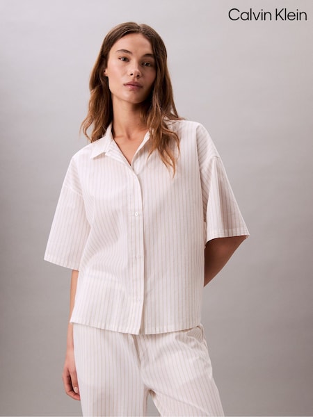 Calvin Klein White Cotton Poplin Short Sleeve Pyjama Shirt (F54359) | £36
