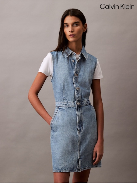 Calvin Klein Blue Sleevelesss Denim Trucker Dress (F54388) | £140