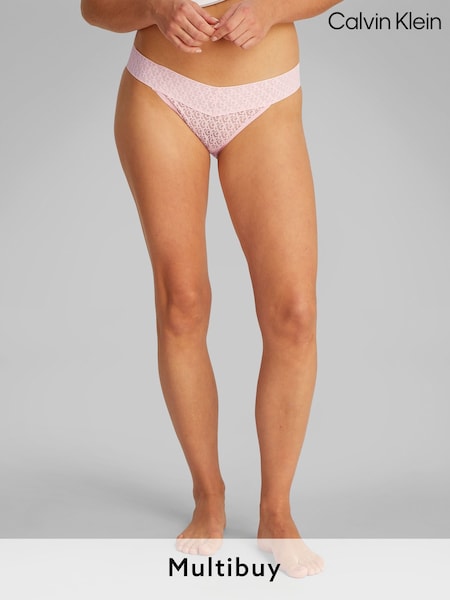 Calvin Klein Pink Logo Lace Trim Low Rise Bikini Briefs (F54408) | £14