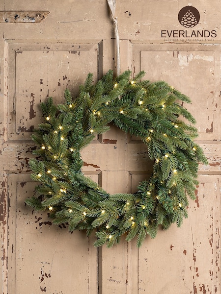 Everlands Green Norway Spruce Pre Lit 50cm Christmas Wreath (F54436) | £45