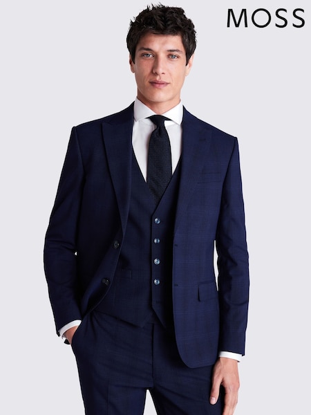 MOSS Blue Slim Fit Check Jacket (F54446) | £169