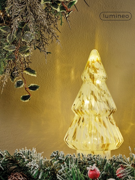 Lumineo White/Gold Pre Lit LED Glass Mini Christmas Tree Ornament (F54454) | £16